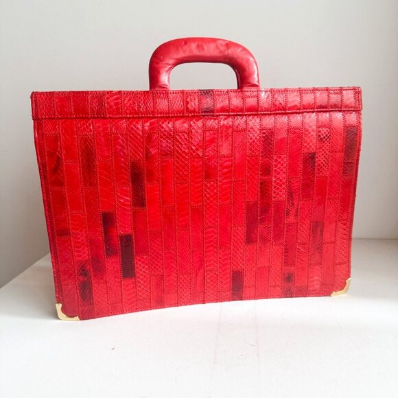Vintage Amiet Patchwork Snakeskin Bright Red Briefcase Office Document Case - Picture 4 of 8